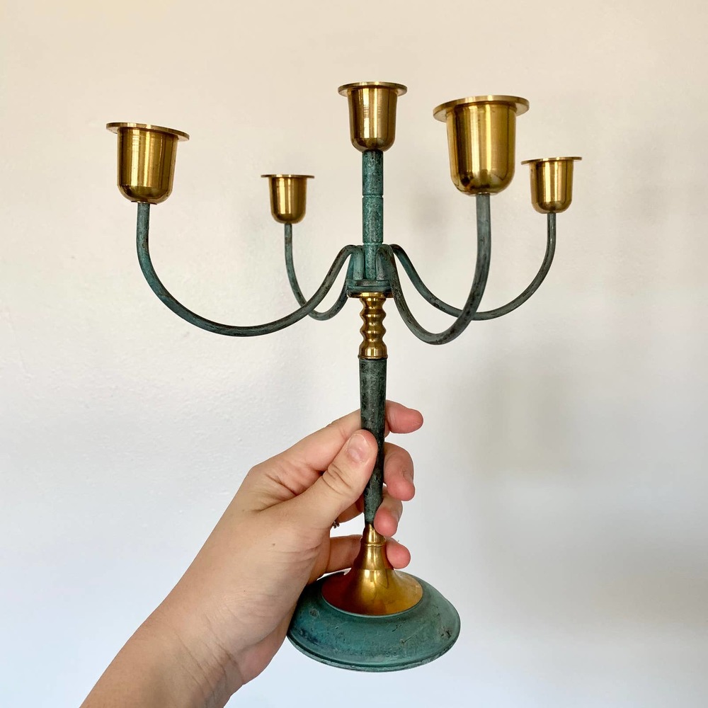 Vintage Bronze Worn Candlestick Holder